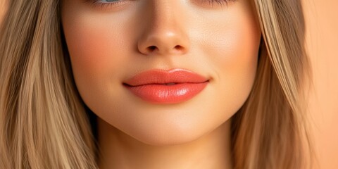 Obraz premium Close-up portrait of young caucasian female with blonde hair and smooth skin