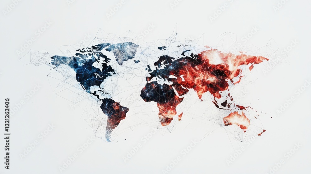 Poster global workforce interconnectedness virtual collaboration digital space abstract map design modern c