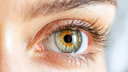 Obraz premium Close up Of A Hazel Eye With Long Eyelashes And Shimmery Makeup