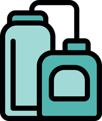 Communicating cleaning power, containers of detergent and softener stand ready for laundry day