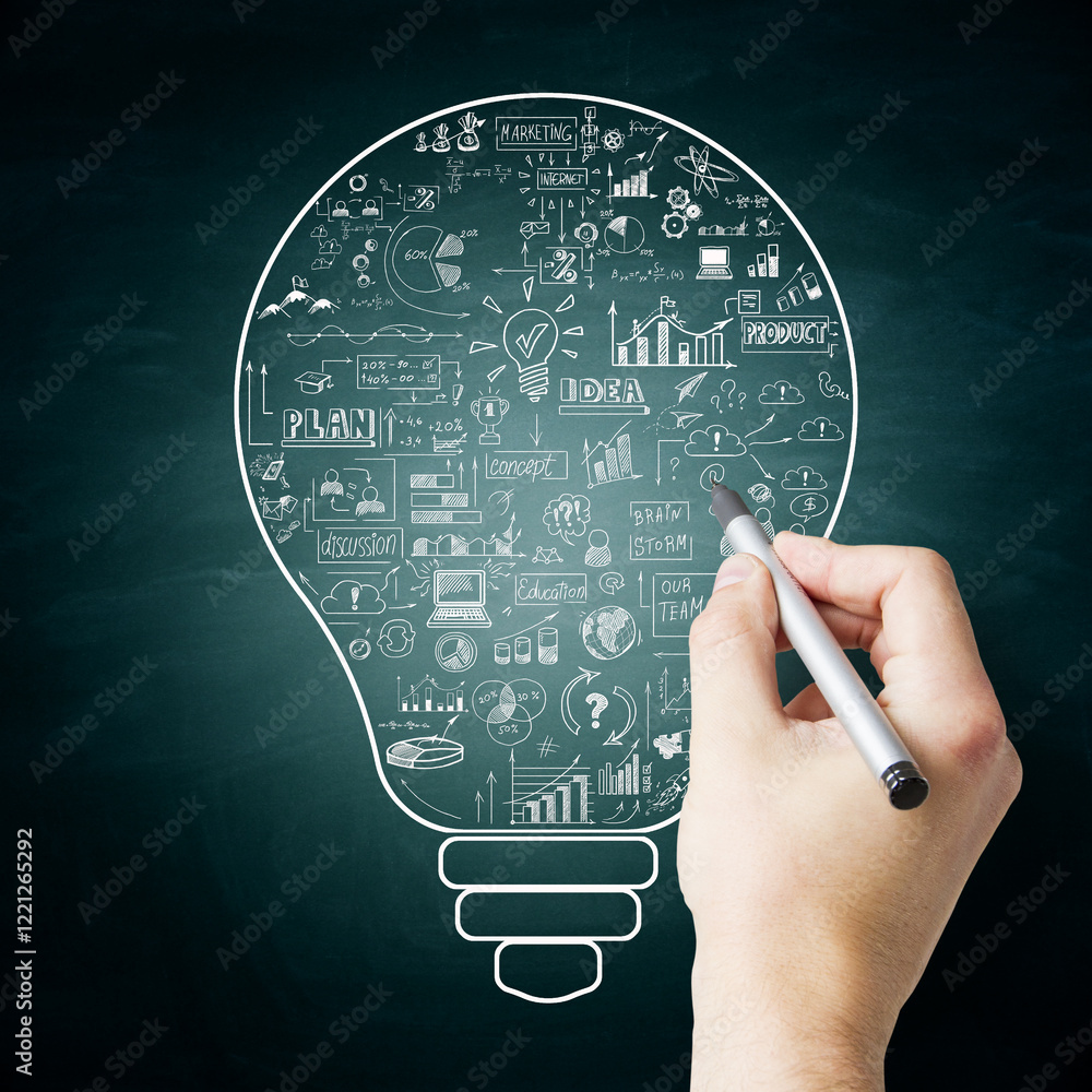 Canvas Prints hand drawing creative lightbulb concept with business elements on chalkboard.