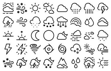 A detailed set of weather icons, including clouds, sun, rain, storms, snowflakes, wind, and more. Perfect for weather apps, forecasting tools, and UI/UX design projects.
