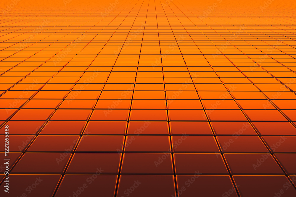 Aufkleber Abstract orange tiles perspective background with gradient light. 3D Rendering