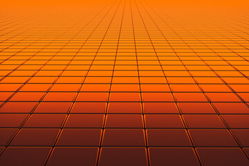 Abstract orange tiles perspective background with gradient light. 3D Rendering