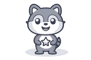 Fototapeta premium Cute Monochrome of Raccoon Holding a Star on White Background