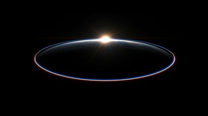 A glowing blue lens flare on a black background, double exposure combined with sharp lines and fluid motion, conveying energy, innovation, and modern design