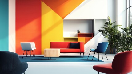 Creative office space displaying vibrant colors and unconventional furniture modern business environment abstract concepts of innovation