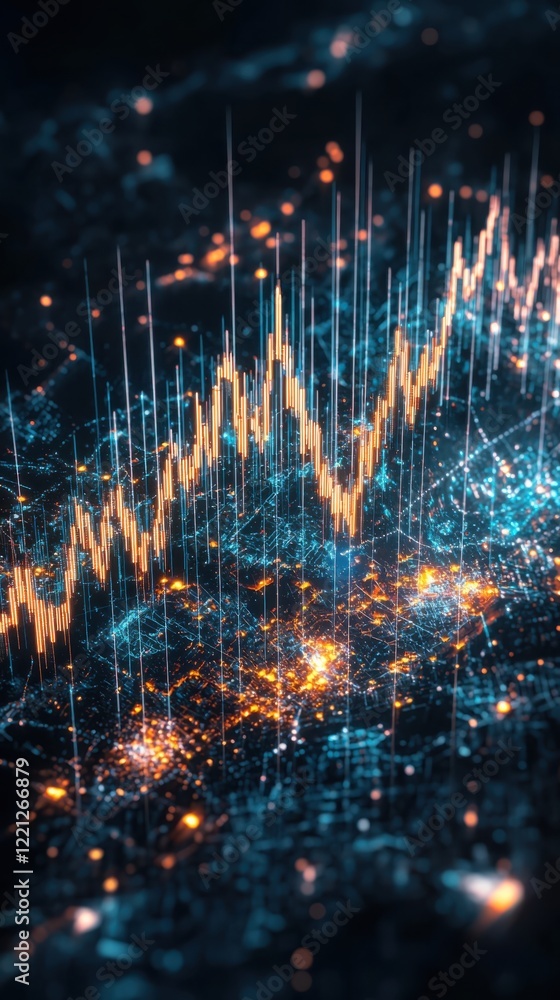 Poster dynamic stock market visualization virtual environment data visualization abstract analysis technolo