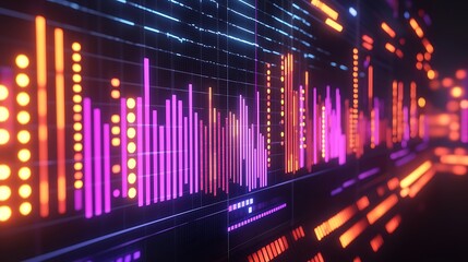 Neon Data Visualization Displaying Financial Trends