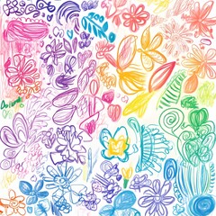 Vibrant Floral Doodles with Whimsical Patterns and Organic Shapes