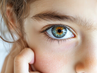 Fototapeta premium Close up Of Child's Eye With Glitter Makeup, Soft Lighting, And Light Skin Tones