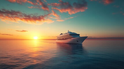 Obraz premium Cruise Ship at Sunset: A Serene Voyage