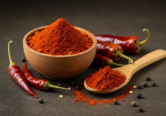 Vibrant Red Chili Powder with Fresh Peppers