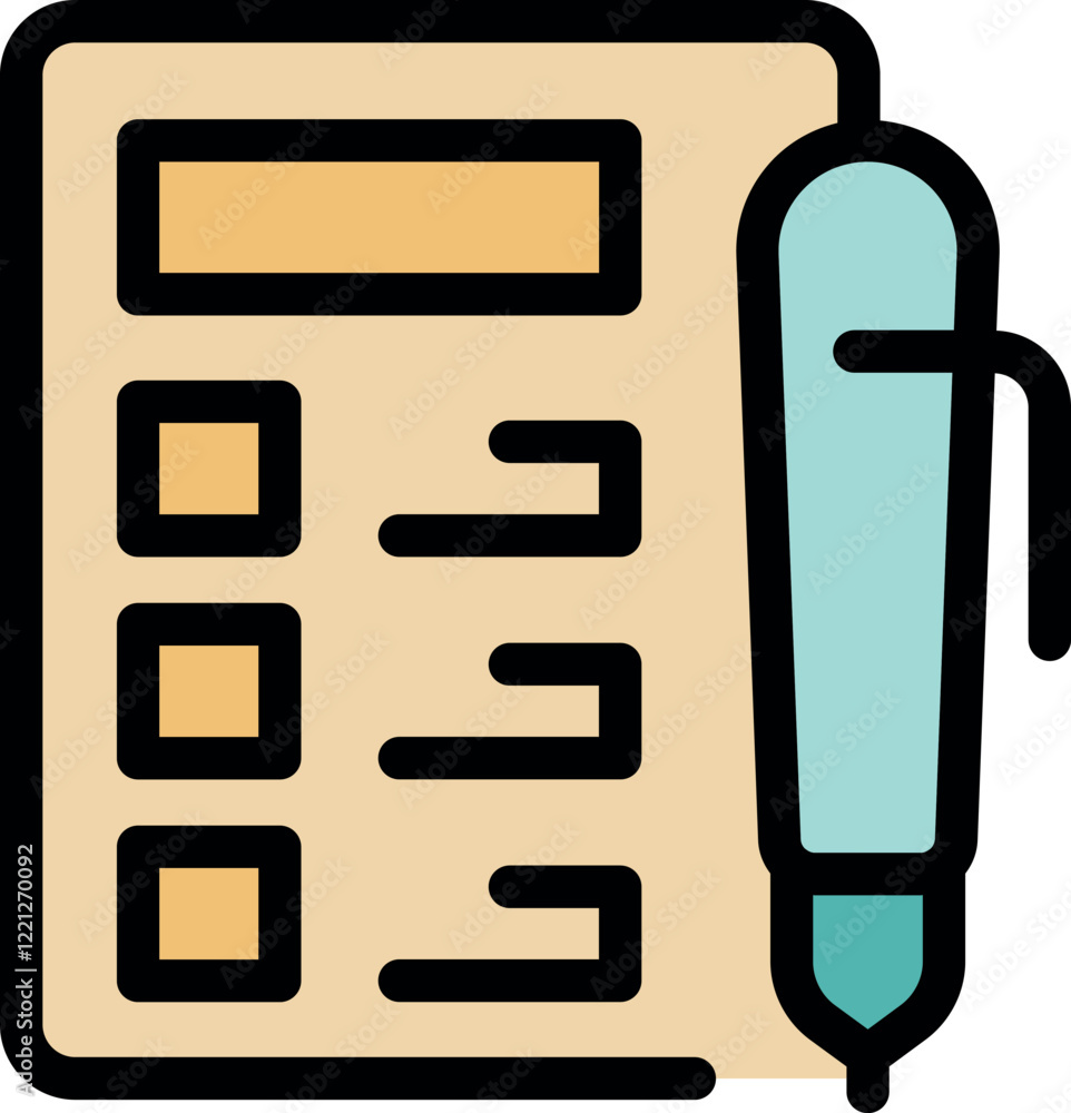 Poster stylized pen completing checklist on document, symbolizing efficient task management and productivit