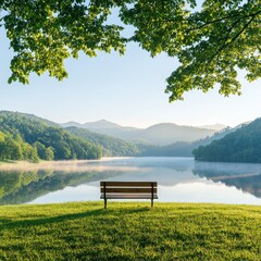 Tranquil outdoor meditation by a lake at dawn soft golden light reflecting scenic nature view
