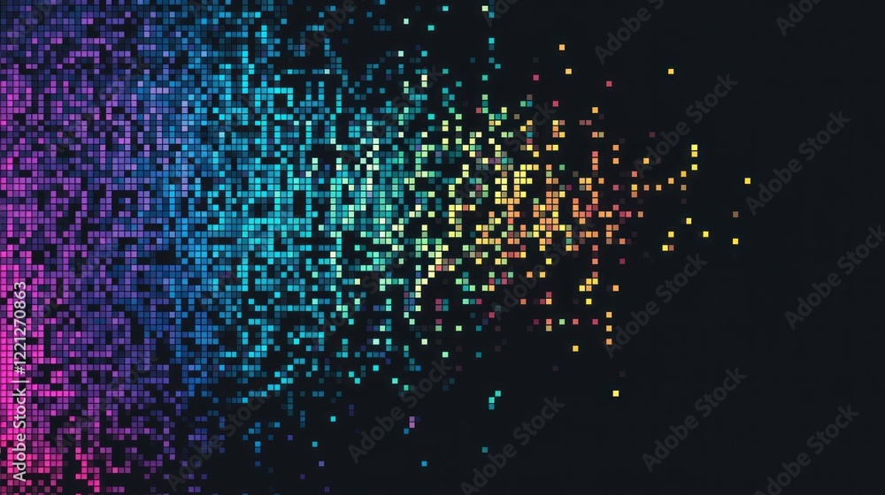 Poster abstract colorful pixelated gradient fading into darkness. useful for technology or backgrounds