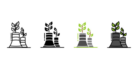 Green factory icon. Eco industry sign. Green electricity sign. Renewable and sustainable energy pictogram.