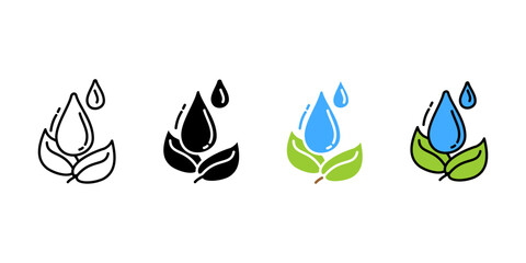 Water drop with leaves icon. Nature illustration. Dew sign. Ecology and environment symbol. Plant or tree growth pictogram.