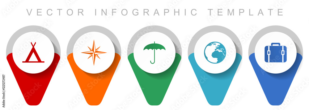 Poster adventure pointer collection, miscellaneous icons such as tent, navigation, umbrella, globe and case