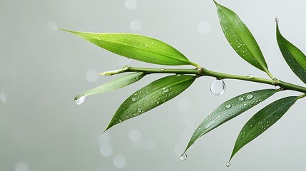 Close-up of Dew-Kissed Green Leaves: A Serene and Refreshing Nature Image