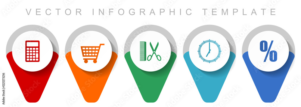 Poster shopping pointer collection, miscellaneous icons such as calculator, cart, barber, clock and percent
