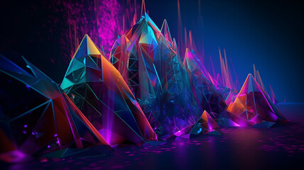 Futuristic Neon Crystal Landscape with Vibrant Colors and Geometric Shapes