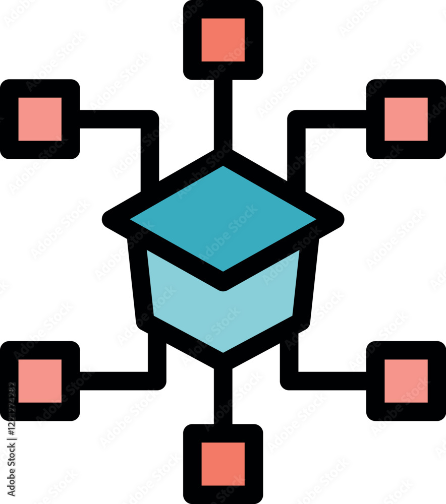 Poster blockchain technology creating a secure and efficient network, connecting multiple devices