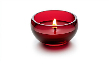 burning red candle isolated on white background , tea light candle