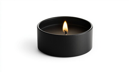 burning black candle isolated on white background , tea light candle
