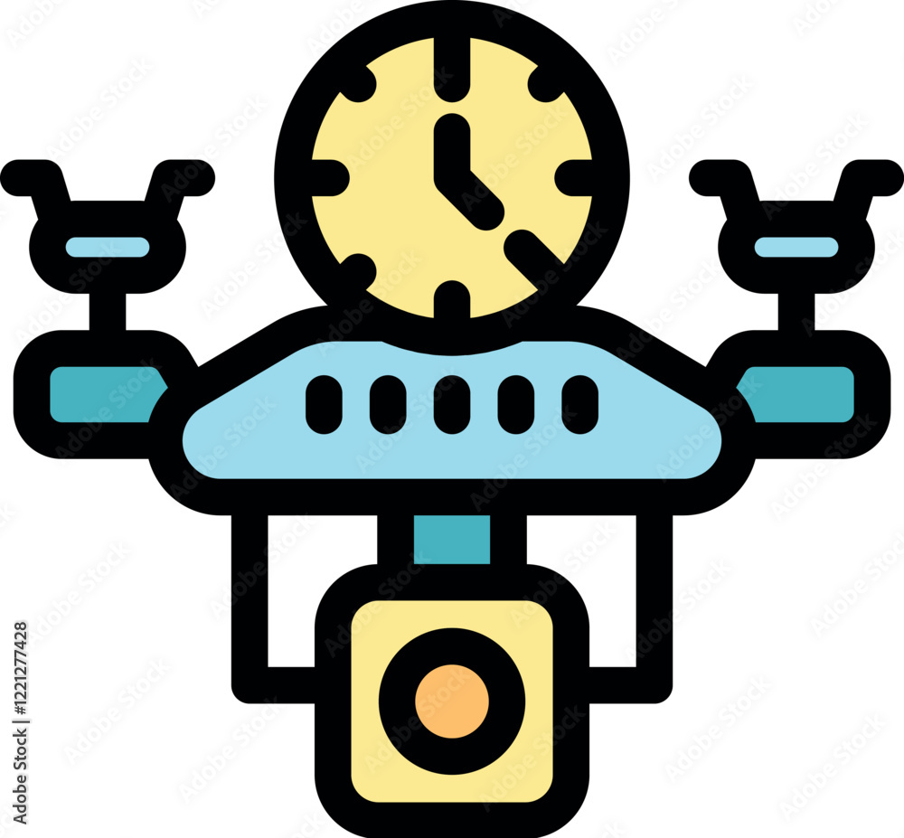 Aufkleber express delivery drone with clock and camera, symbolizing scheduled delivery and real time tracking