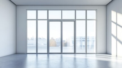 Fototapeta premium Glass window frame house interior on white wall