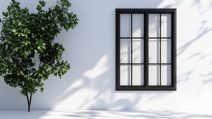Window shadow drop on white wall background