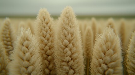 A detailed shot of a fuzzy, textured dandelion seed head, with the soft, white fibers standing out against the blurred green background of a meadow