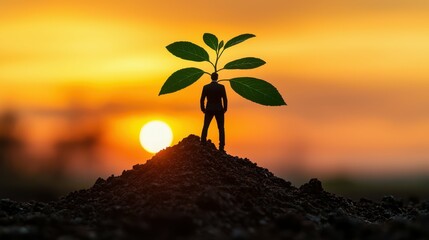 A businessman standing on a mountain peak, gazing into the horizon, symbolizing a mindset of innovation and the pursuit of new business opportunities in a global market