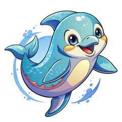 Fototapeta premium Vector illustration of a baby dolphin on the grass on white background - Generative AI 