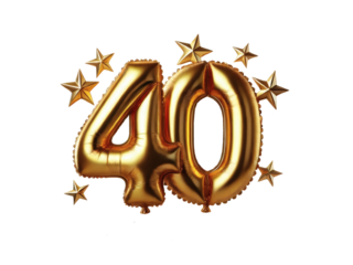 Golden balloon with the anniversary number 40 and stars on a transparent background.png