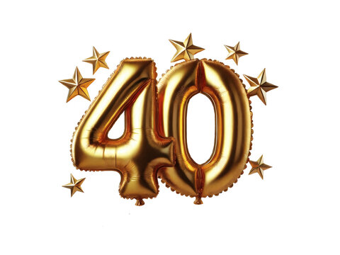 Golden balloon with the anniversary number 40 and stars on a transparent background.png