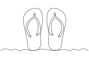 Summer flip flop foot Sandals continuous single line art outline Slippers vector icon