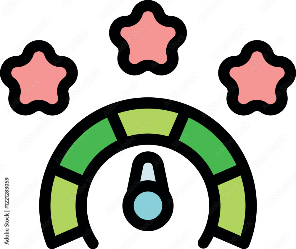 Poster green performance indicator measuring customer satisfaction with three pink stars representing a pos