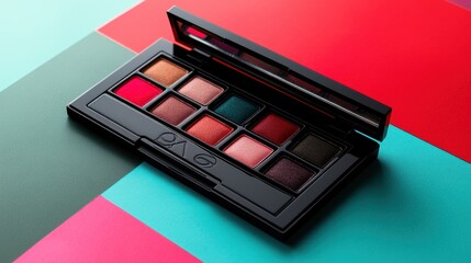 Vibrant Eyeshadow Palette on Colorful Background in Studio Setting