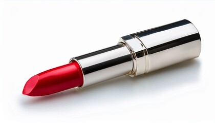 bright red lipstick in a sleek silver tube isolated transparent
