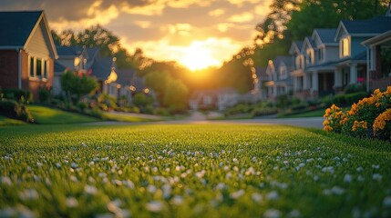 Obraz premium A close-up view of lush green grass in the foreground,