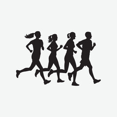 Running Silhouette Vector - Dynamic Group of Runners Illustration