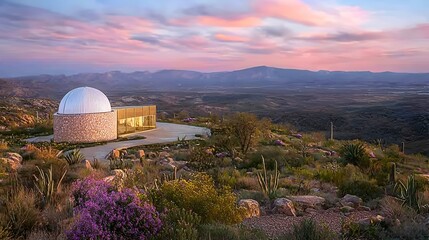 Obraz premium Desert observatory sunset landscape, astronomy research