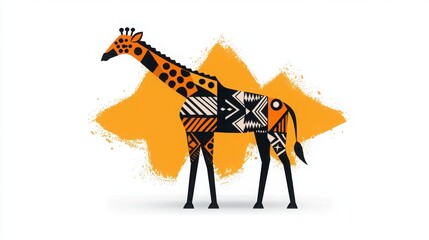 Obraz premium Colorful Giraffe Illustration with Geometric Patterns on White Background