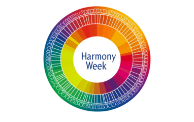 Minimalistic circular rainbow with Harmony W at the center Isolated on transparent background.