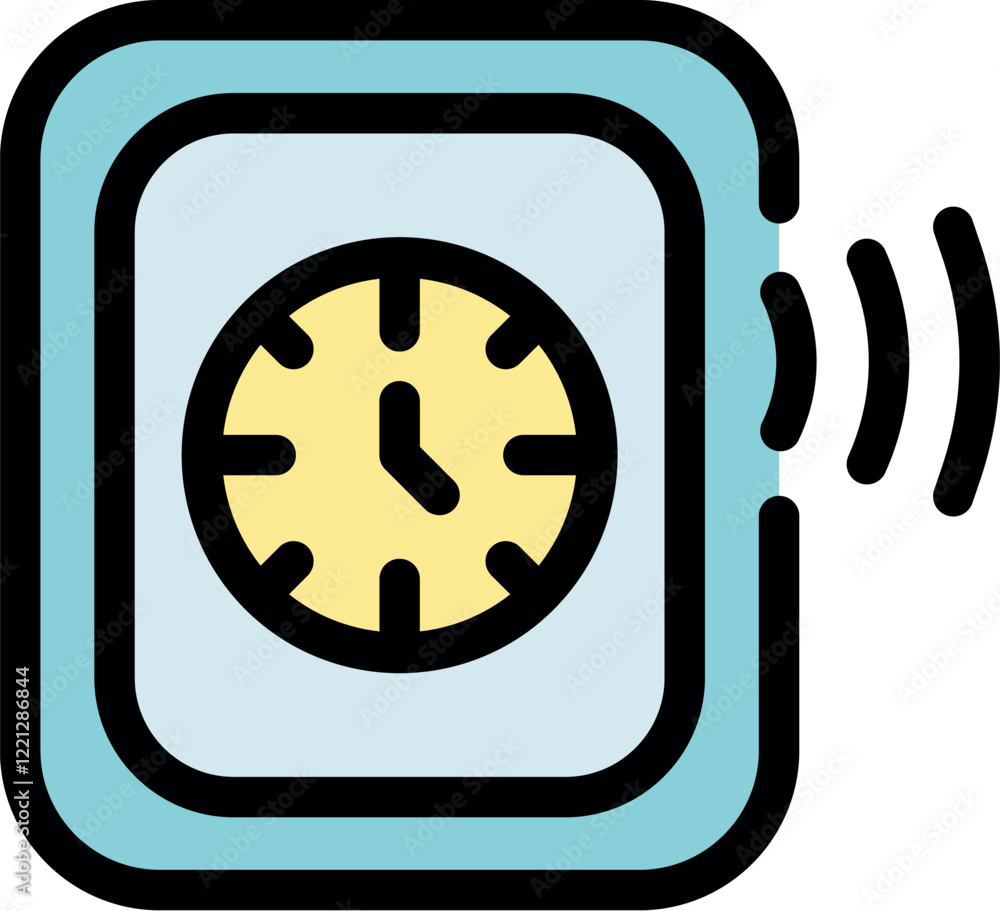 Poster smart watch with radio waves symbol and clock face, indicating active connection and time display