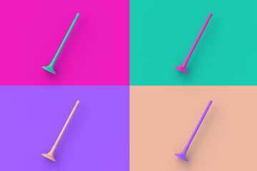 Set of four different color engine valve on colorful segmental background. 3d render