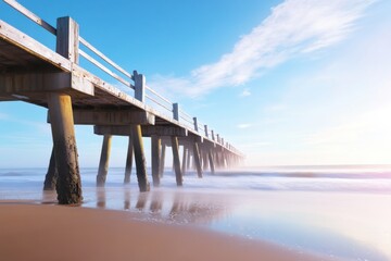 Fototapeta premium Pier stretches into foggy waters, embodying solitude and a longing for connection