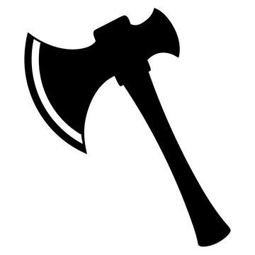 recommend clip art: Simple, bold silhouette of an axe, suitable for various design projects.